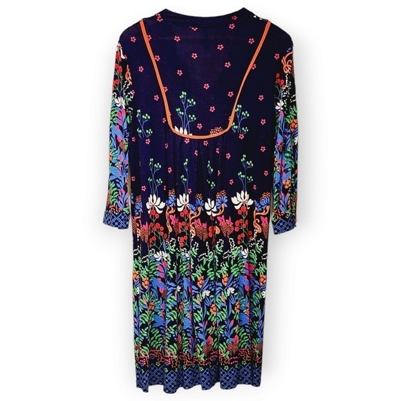 Floral Dress Australian Design Bright Colorful Floral Print on Dark Blue Sz L - Picture 3 of 8